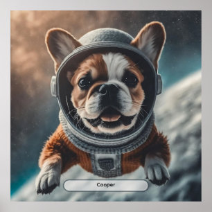 Astronaut Franse Bulldog Ruimtekinderkamer Poster 