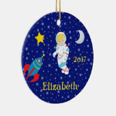 Astronaut Girl Night Sky Rocket Ornament (Rechts)