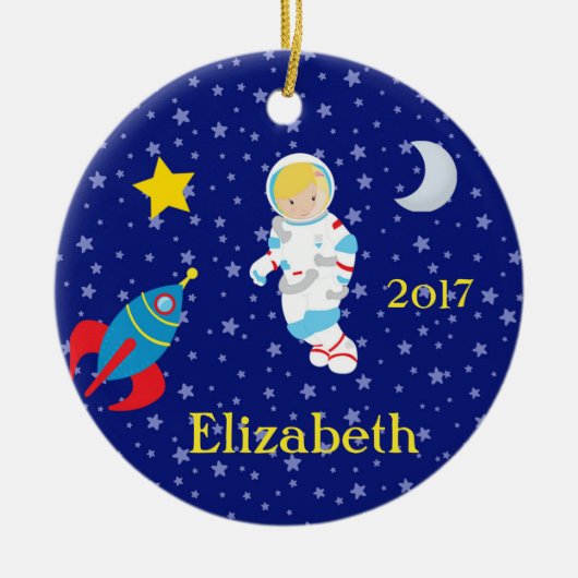 Astronaut Girl Night Sky Rocket Ornament (Voorkant)