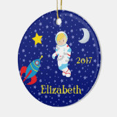 Astronaut Girl Night Sky Rocket Ornament (Links)