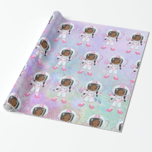 Astronaut girl Outer Space Cadeaupapier