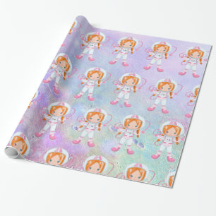 Astronaut girl Outer Space Cadeaupapier