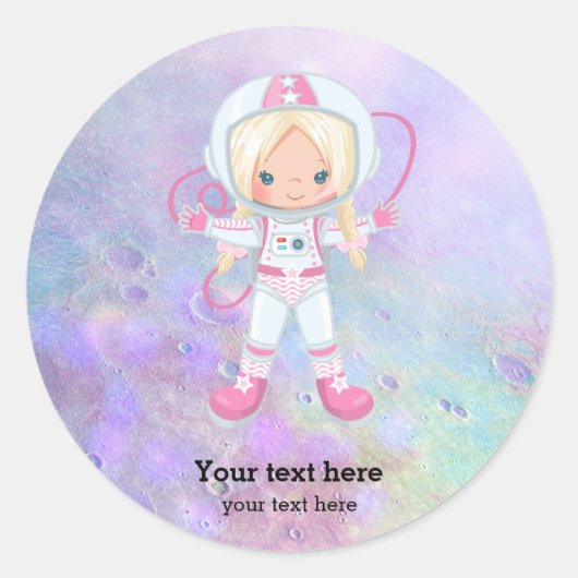 Astronaut girl Outer Space Ronde Sticker (Voorkant)