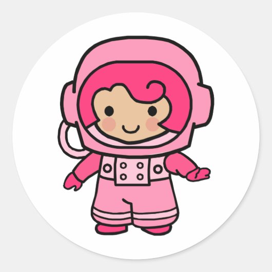 Astronaut Girl Ronde Sticker (Voorkant)