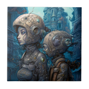 Astronaut Girls Surreal Science Fiction Tegeltje
