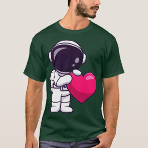 Astronaut Holding Love Heart Cartoon T-shirt