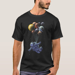 Astronaut Holding Planet Balloons Solar System Spa T-shirt