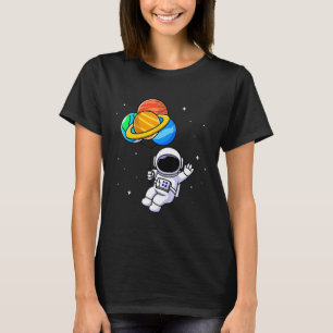Astronaut Holding Planet Balloons Solar System T-shirt