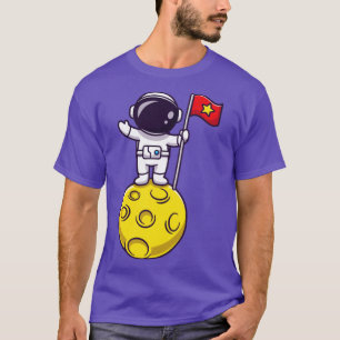 Astronaut Holding vlag op motorrijtuigenCartoon T-shirt