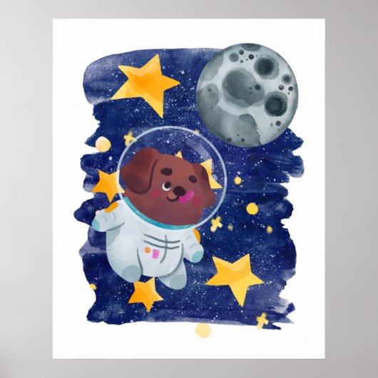 Astronaut Hond Waterverf Ruimte Sterren Planeet Ki Poster (Voorkant)