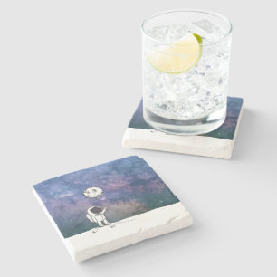 Astronaut in de ruimte met maanballonkosmossterren stenen onderzetter