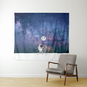 Astronaut in de ruimte met maanballonkosmossterren wandkleed