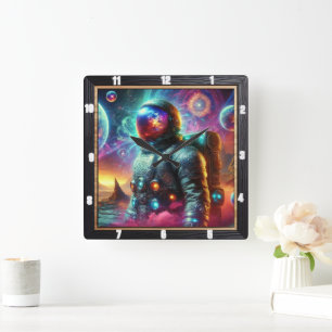 Astronaut in een kosmische droom vierkante klok
