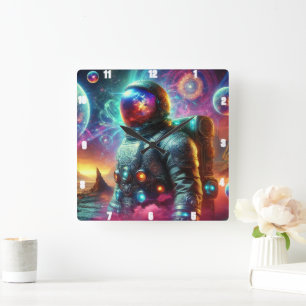 Astronaut in een kosmische droom vierkante klok