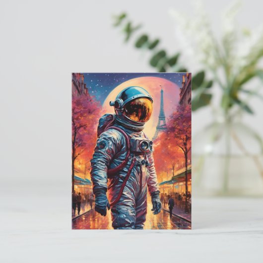 astronaut in Parijs Briefkaart (Staand voorkant)