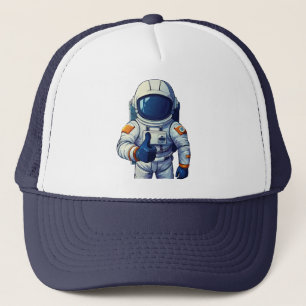 astronaut in ruimtepak die duim omhoog geeft trucker pet