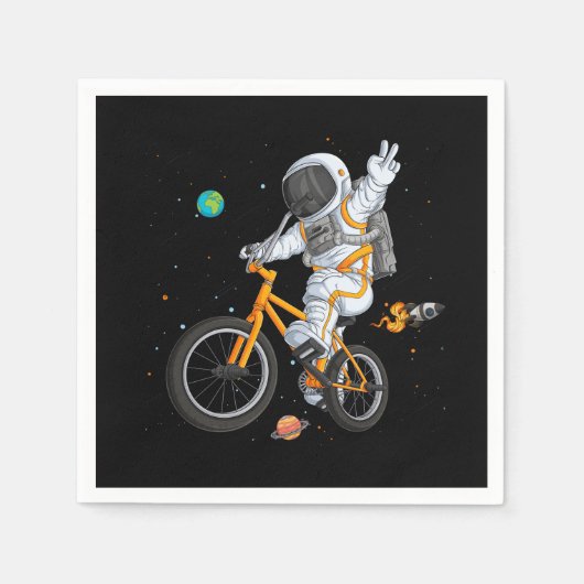 Astronaut in ruimtepak rijden BMX fiets op ruimte Servet (Voorkant)