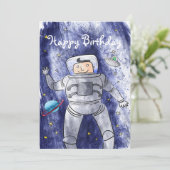 Astronaut in Space Birthday Card Kaart (Staand voorkant)