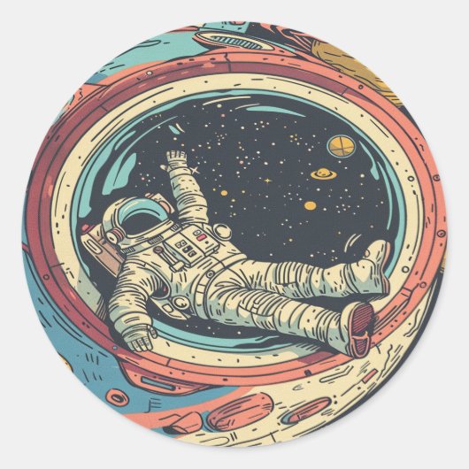 Astronaut in Space Bubble - Comic Window Uitzicht Ronde Sticker (Voorkant)