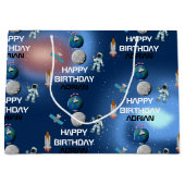 Astronaut in Space Galaxy Theme Birthday Name Groot Cadeauzakje (Voorkant)