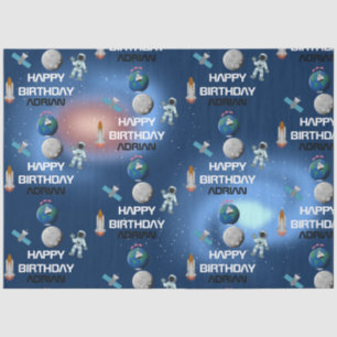 Astronaut in Space Galaxy Theme Birthday Name Tissuepapier