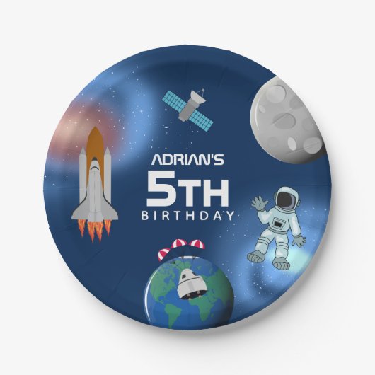 Astronaut in Space Galaxy Theme Birthday Party Papieren Bordje (Voorkant)