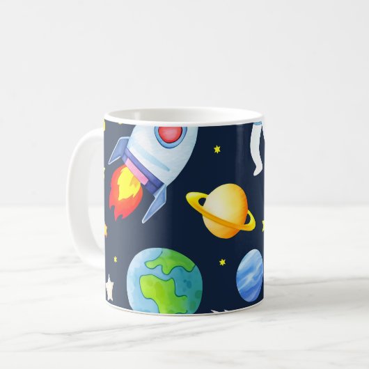 Astronaut in Space Planets and Rockets Pattern Koffiemok (Voorkant links)