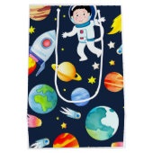 Astronaut in Space Planets and Rockets Pattern Medium Cadeauzakje (Achterkant)