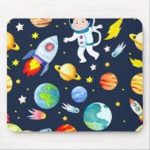 Astronaut in Space Planets and Rockets Pattern Muismat (Voorkant)