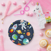 Astronaut in Space Planets and Rockets Pattern Papieren Bordje (Feest)
