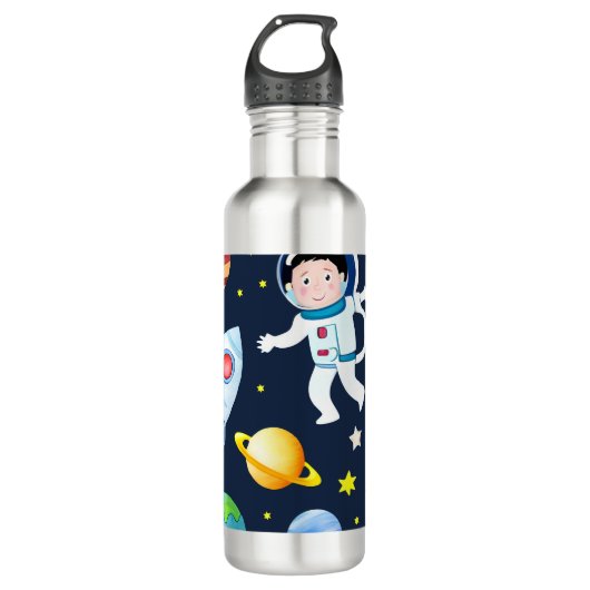 Astronaut in Space Planets and Rockets Pattern Waterfles (Voorkant)