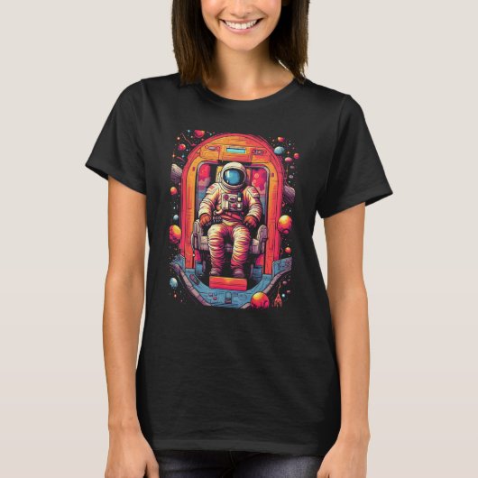 Astronaut in Spaceship   Retro Space & Planet Art  T-shirt (Voorkant)