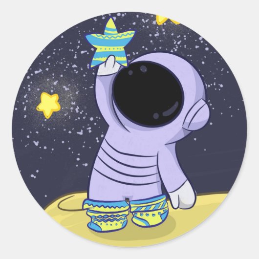 Astronaut in verschillende sokken rond de sticker (Voorkant)