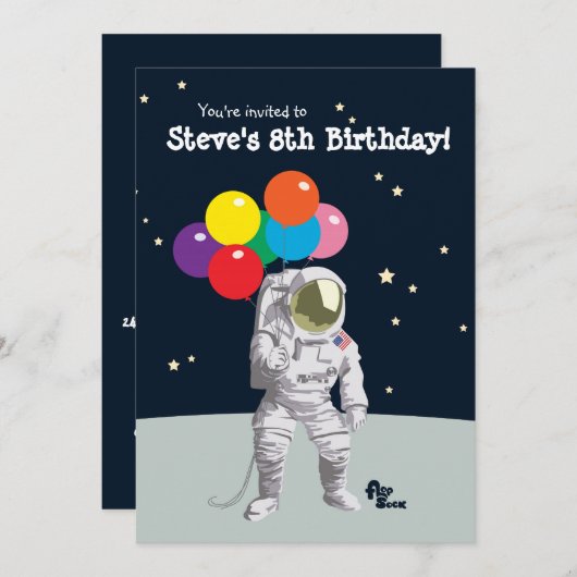Astronaut Invitation de fête d'anniversaire (Devant / Derrière)