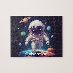 Astronaut jongen die ruimte verkent gepersonalisee legpuzzel