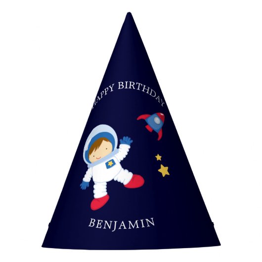 Astronaut jongen kinderen verjaardag feesthoedjes (Voorkant)
