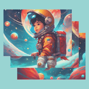 Astronaut jongens verjaardag raket lancering 3 inpakpapier vel