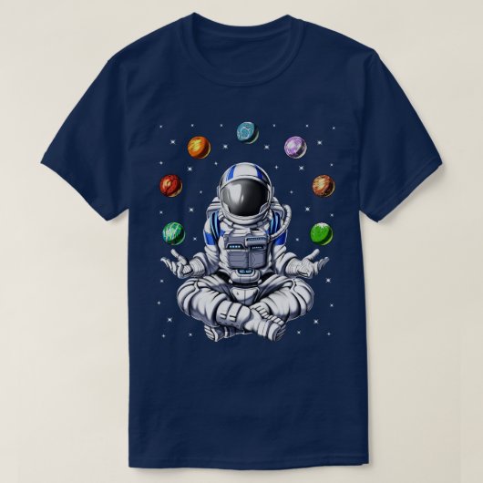 Astronaut jongleert ruimteplaneten t-shirt (Design voorkant)