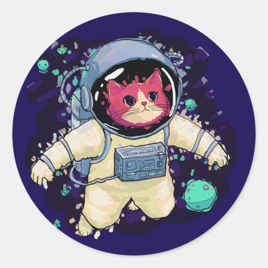 Astronaut Kat kleurrijk Ronde Sticker (Voorkant)