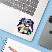 Astronaut Kat kleurrijk Sticker (Laptop met iPhone)
