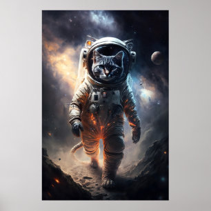 Astronaut Kat Kunstprint Grappig Dier in de Ruimte Poster