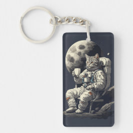 Astronaut Kat Met Kopje Koffie Sleutelhanger