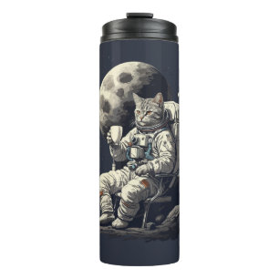Astronaut Kat Met Kopje Koffie Thermosbeker