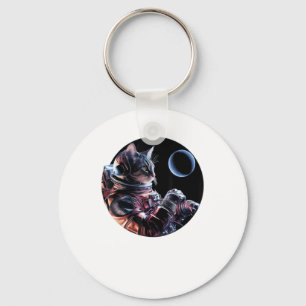Astronaut kat met planeet sleutelhanger