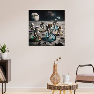 Astronaut katten en honden op maan poster
