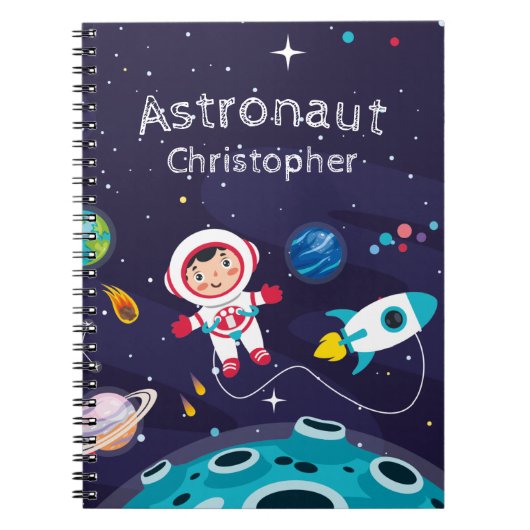 Astronaut kind op de maan, monogramme naam notitieboek (Voorkant)