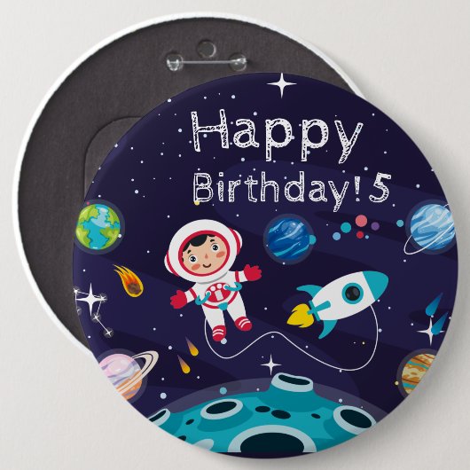 Astronaut kind op de maan, monogramme naam ronde button 6,0 cm (Voorkant /achterkant)