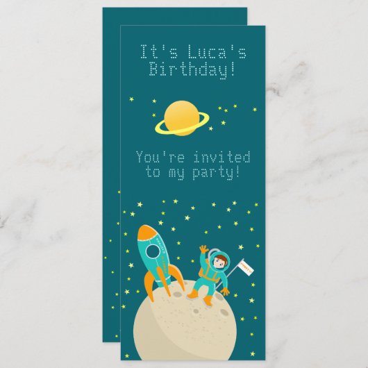 Astronaut kind op het verjaardagsfeestje van de ma kaart (Voorkant / Achterkant)