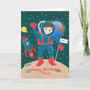 Astronaut kind op het verjaardagsfeestje van de ma kaart