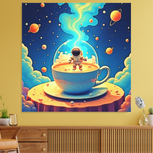 Astronaut Koffie Ruimte Kunst Canvas Afdruk